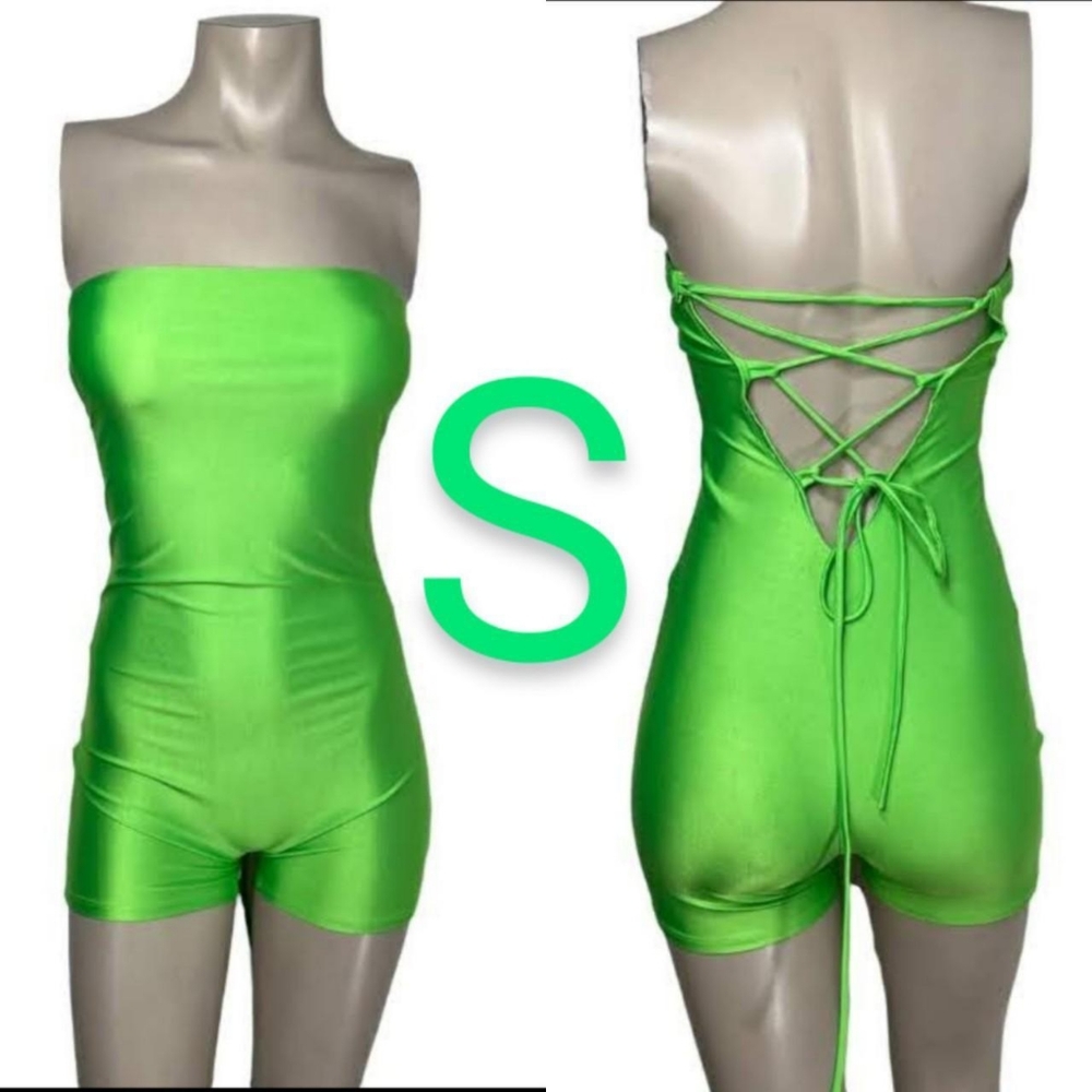🆕Neon Green Spandex Tube Bodycon Romper~Size S